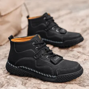 Botas Martin negras cosidas a mano para hombre con suela antideslizante para senderismo