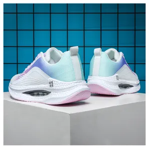 Detailed rear view of lightweight gradient breathable mesh sneakers with cushioned thick sole