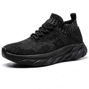 Άνετα μαύρα αθλητικά παπούτσια κάλτσα fly-knit για άνδρες και γυναίκες με πλέγμα