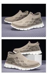 Baskets en maille respirante pour hommes avec une semelle blanche souple kaki beige
