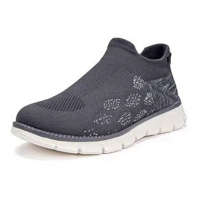 Baskets de sport à enfiler pour hommes en tricot gris foncé avec semelle souple blanche