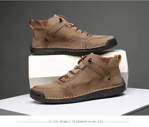 Bottines décontractées en cuir véritable marron pour hommes avec semelles imperméables