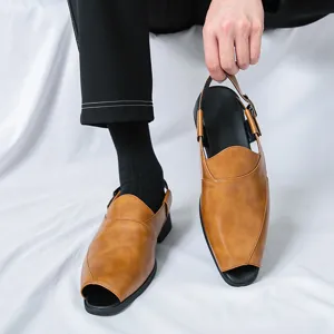 Sandalias de cuero marrón de primera calidad para hombres en estilo casual de negocios