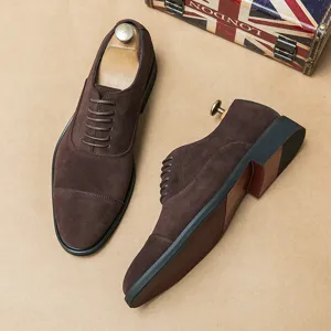 Classic brown suede Oxford shoes for men with pointed toe and British style elegance
