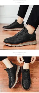 Detaillierte Ansicht des schwarzen Leder-Wingtip-Musters dieser Herren-Freizeitschuhe.