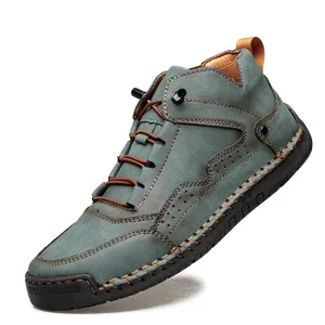 Grande Taille Chaussures Décontractées en Cuir Véritable pour Hommes Chaussures de Randonnée Confortables Mocassins Cousus Main Semelle Caoutchouc