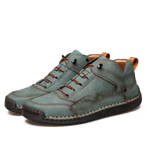 Chaussures décontractées pour hommes en cuir vert, randonnée et conduite avec coutures à la main