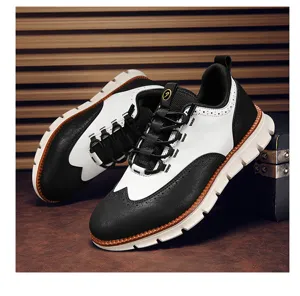 Detailansicht der leichten schwarz-weißen Herren-Freizeit-Brogue-Leder-Sneaker