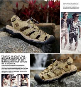 Sandales d'extérieur en cuir pour hommes avec semelles robustes en scène de style