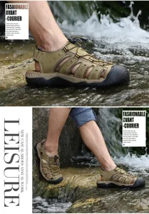 Sandales d'extérieur en cuir à bout fermé pour hommes pour activités d'été