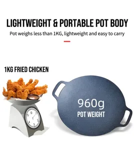 Detail of lightweight round Maifan stone camping grill pan weighing approximately 960g