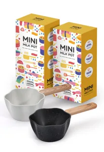 Mini casseroles à lait antiadhésives en pierre de Maifan avec poignées en bois et boîtes
