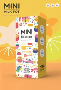 Vue macro de l'emballage coloré du mini-pot à lait antiadhésif en pierre de maifan