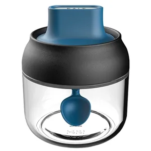 Moderner luftdichter Gewürzglasbehälter mit integriertem blauem Löffel und Deckel