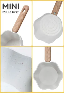Vues détaillées du mini pot à lait en forme de fleur avec échelle et manche