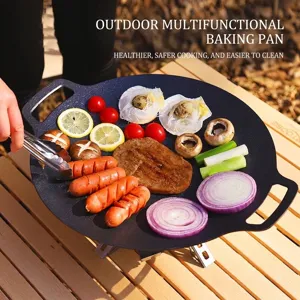 Korean Maifan Stone Non-Stick Round Grill Pan Aluminum Alloy Portable Outdoor Camping BBQ Plate For Gas Induction Cooktop With Storage Bag