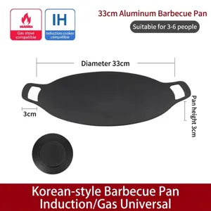 33cm non-stick aluminum Korean BBQ grill pan suitable for induction cookers and gas stoves.