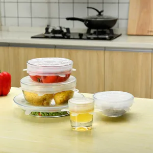 6-piece set of reusable silicone stretch lids for sealing food bowls and containers
