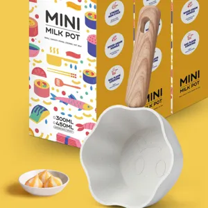 Mini casserole à lait antiadhésive en forme de fleur avec manche en bois et 300ml/450ml