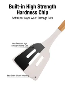 Premium heat resistant white silicone spatula with wooden handle and durable internal core