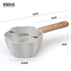 Mini-pot à huile antiadhésif en pierre de Maifan 450ml avec dimensions et manche bois