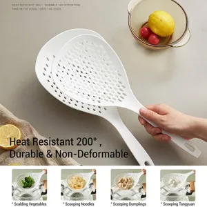 High temperature resistant large white slotted kitchen spoon for noodles and dumplings