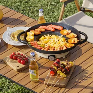 Multi-Functional Electric Grill Pot Medical Stone Non-Stick Roasting Frying Shabu Machine Indoor BBQ Hot Pot Cookware 1150W