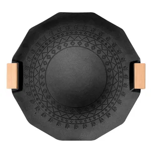 Korean BBQ grill pan with non-stick maifan stone coating and wooden handles