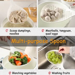 Multi-purpose large slotted spoon for noodles, dumplings, and blanching vegetables.