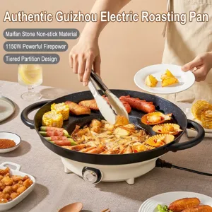 Multifunctional electric grill and hot pot with non-stick Maifan stone coating