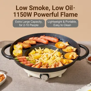 Multifunctional electric non-stick griddle and hot pot combo for family BBQ and frying