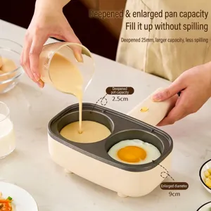 Electric Dual Hole Egg Burger Maker Non-stick Breakfast Machine Titanium Coating Mini Pancake Cooker For Home Kitchen Small Cookware With Glass Lid