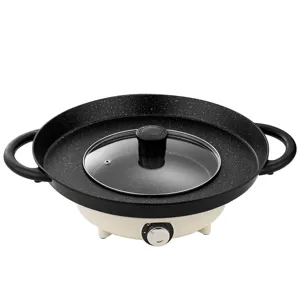 Electric multi-cooker non-stick grill pan with glass lid for BBQ hotpot