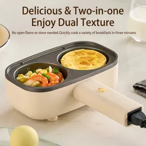 Multifunctional electric 2-hole non-stick breakfast cooker for egg pancakes and burgers