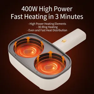 400W 2-hole electric egg burger pan with non-stick coating for fast breakfast cooking