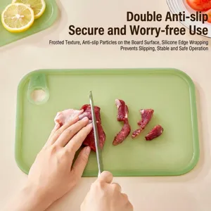 Professional green anti-bacterial cutting board with non-slip texture for kitchen food prep