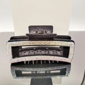 Pince à cheveux en velours noir avec strass étincelants, grand design géométrique femmes