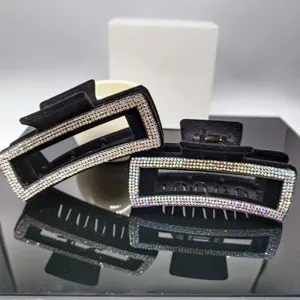 Pince à Cheveux Élégante en Strass de Flocage Géométrique Grand Clip en Velours Carré Accessori de Cheveux Mode pour Femmes