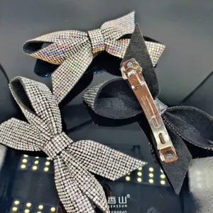 Vue détaillée pince à cheveux nœud strass, barrette cristal brillante accessoires femmes