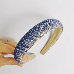 Glänzender blauer Strass breiter Haarreif für Damen luxus Kristall Haarschmuck Kopfbedeckung