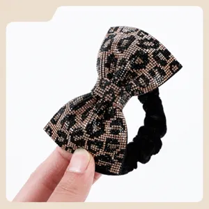 Vintage rhinestone bow hair scrunchie for women girls elegant ponytail holder hair tie