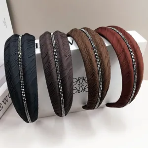 Serre-tête large en strass pour femme, tissu plissé, cerceau de cheveux de luxe, accessoires chic