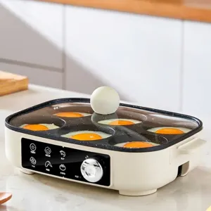 6-in-1 multi-functional electric breakfast cooker with non-stick 6-hole pan