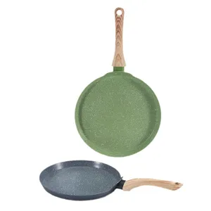 Sartén antiadherente coreana para panqueques con mango de madera para desayunos y crepes.