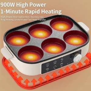 Multi-functional 6-hole electric breakfast pan with non-stick coating for rapid cooking