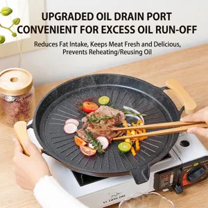 Bistecchiera Rotonda Antiaderente in Pietra Maifan Coreana Piastra per Barbecue Portatile per Piani a Induzione e Gas