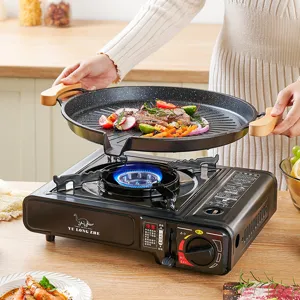 Padella grill antiaderente coreana in pietra maifan con set fornello a gas portatile