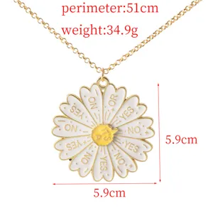 Decision making alloy necklace with rotating daisy pendant, fun interactive jewelry gift item.