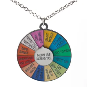 Colorful spinning wheel metal necklace pendant, novelty design decision maker jewelry gift.