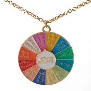 Novelty spinning wheel necklace, fun rainbow color metal pendant for daily wear and gifts.